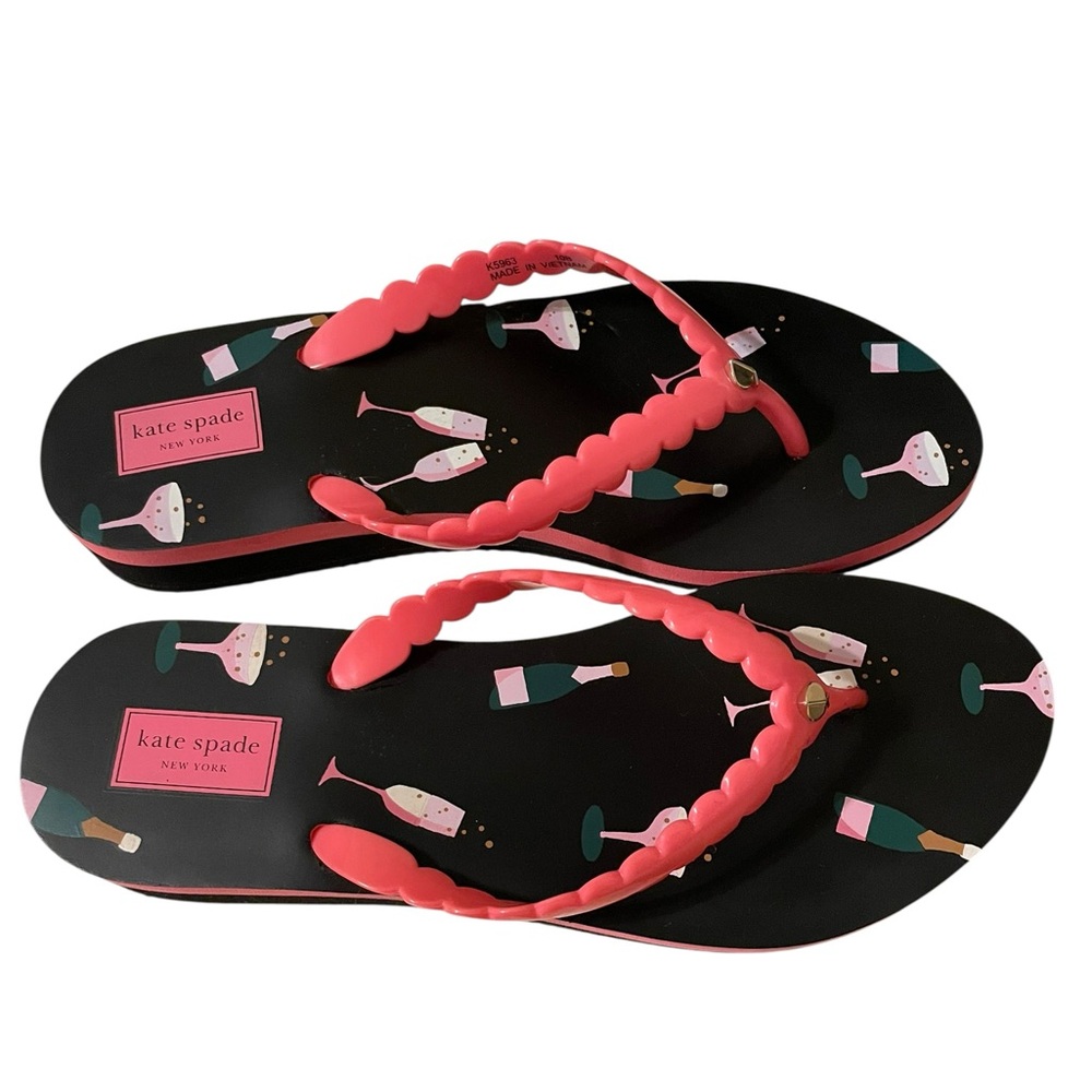 Kate Spade New York Megan Champagne Flip Flop Sandals Black Pink Size 10 NWOT - Picture 9 of 16